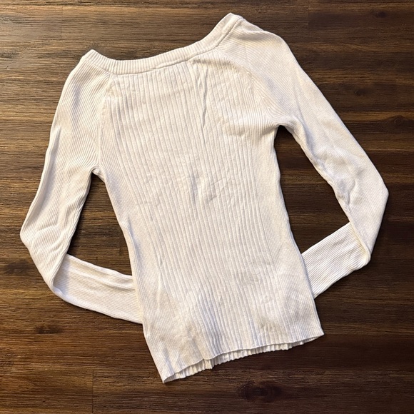 Express White Ribbed Long Sleeve Fitted Round Neck Sweater Top Small - Picture 8 of 8